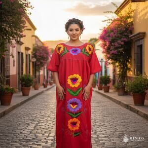 Mexican tunic hand embroidered dress  Size L